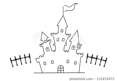 Simple line drawing illustration of a castle Simple line drawing illustration of a castle 132833475