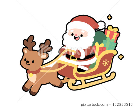 聖誕老公公拉著一輛可愛雪橇的插圖 132833513