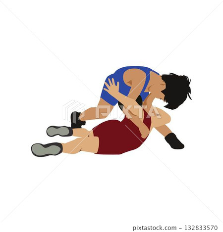 摔角運動員搏鬥的扁平化插圖 132833570