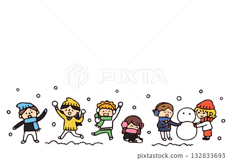 雪地和兒童插畫 132833693