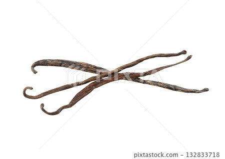 Vanilla beans on a white surface, isolated on white, PNG Vanilla beans on a white surface, isolated on white, PNG 132833718