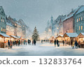 Snowy Christmas market scene 132833764