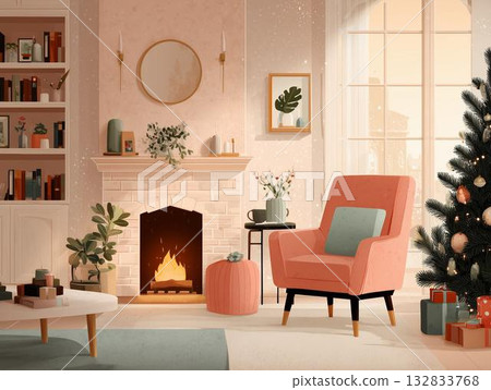 Christmas room with fireplace 132833768