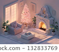 Christmas room with fireplace 132833769