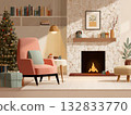 Christmas room with fireplace 132833770
