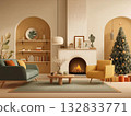 Christmas room with fireplace 132833771