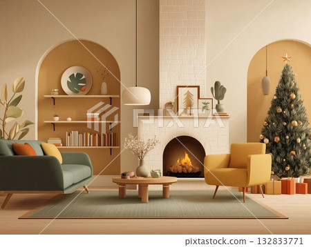Christmas room with fireplace 132833771