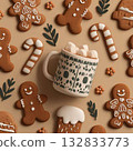 Christmas cookies and hot drinks 132833773