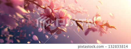 Cherry blossom branch, anime style, copy space 132833814
