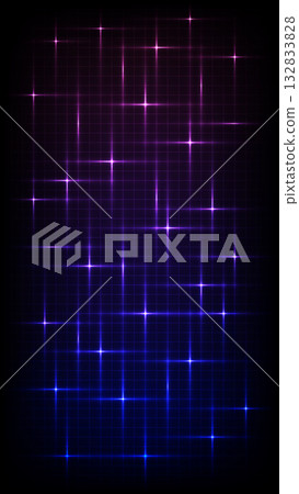 Futuristic Neon Grid Background with Star Flares, Abstract Digital Technology, Purple and Blue Gradient Light Effect 132833828