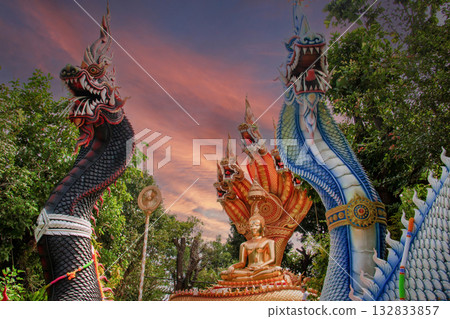 powerful great naga statue in park powerful great naga statue in park 132833857