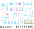 Science motif illustration set: test tube, litmus paper, magnet, Galileo thermometer, microscope 132834360