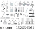 Science motif illustration set: test tube, litmus paper, magnet, Galileo thermometer, microscope 132834361