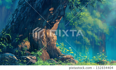 Giant tree trunk in the rain forest, cartoon style 132834404