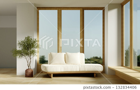 Modern wellness interior design focusing on natural light and space. 3D render illustration Modern wellness interior design focusing on natural light and space. 3D render illustration 132834406