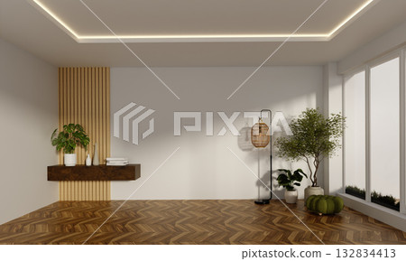 Interior design wellness with elegant simplicity and natural textures. 3D render illustration Interior design wellness with elegant simplicity and natural textures. 3D render illustration 132834413