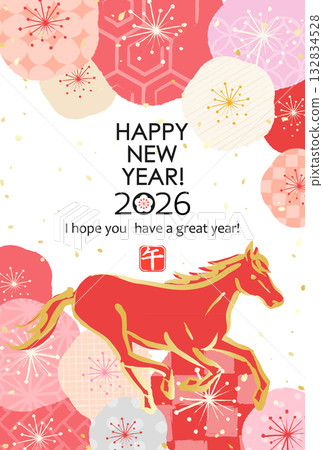 2026 Japanese New Year's material: Checkered pattern with horse 2026 Japanese New Year's material: Checkered pattern with horse 132834528