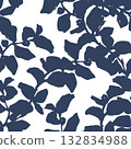 Abstract seamless leaf pattern in navy blue and white. Modern botanical design with organic shapes for fabric, wallpaper, packaging, fashion prints and home decor. 132834988