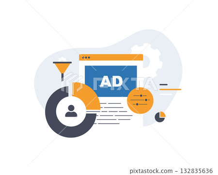 Personalized advertising with AI-driven lead generation funnel using audience data, predictive targeting. Dynamic content to increase ad conversions and customer engagement, vector illustration Personalized advertising with AI-driven lead generation funnel using audience data, predictive targeting. Dynamic content to increase ad conversions and customer engagement, vector illustration 132835636