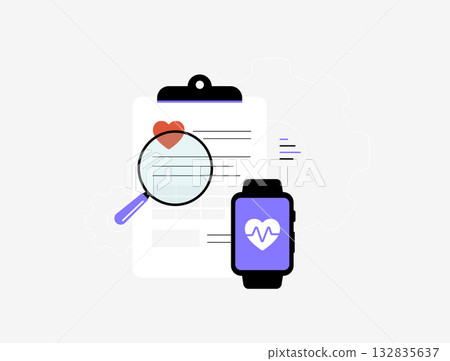 Digital health monitoring integrates wearable data with AI analytics, real-time patient insights. Predictive care workflows for improved outcomes, user engagement, scalable telemedicine illustration 132835637