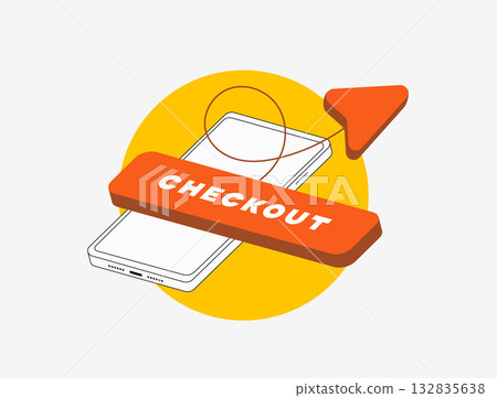 Mobile checkout optimization concept. E-commerce one click payment. Frictionless checkout mobile graphic. Ecommerce checkout flow with mobile phone, online shopping experience, isometric illustration 132835638