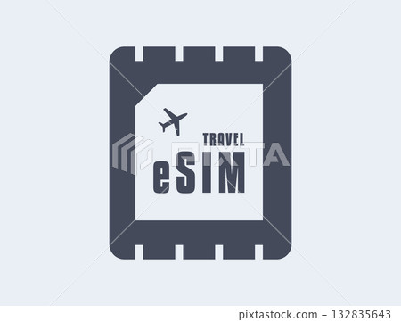 Travel eSIM icon - global mobile connectivity, seamless roaming, and digital data plans for travelers using smartphones abroad with secure online activation, vector illustration 132835643