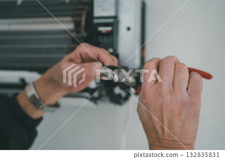 air conditioning, cable, constructing 132835831