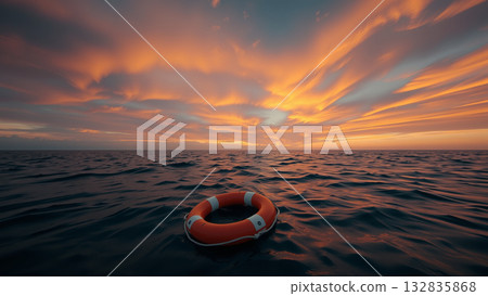 Red lifebuoy on the water 132835868