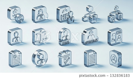 Business and law transparent 3D icon collection 132836183