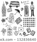 London Travel and British Goods Line Drawing Illustration Set (Transparent PNG) 132836640