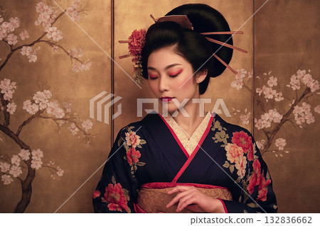 Woman in kimono - Image of a courtesan Woman in kimono - Image of a courtesan 132836662