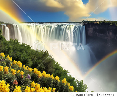 Rainbow over a majestic waterfall Rainbow over a majestic waterfall 132836674