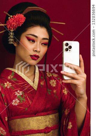 身著和服的女子－藝妓的形象 132836694