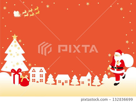 Christmas Frame Material - Santa and City Silhouette Snow Simple Background Illustration Design Material 132836699