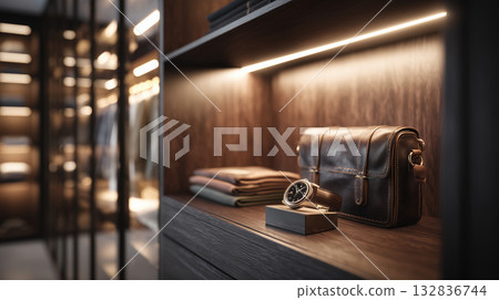 現代化的步入式衣帽間－豪華家居衣櫥和整齊的衣物收納空間 132836744