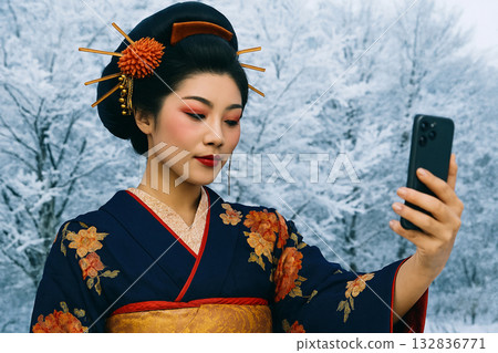 身著和服的女子－藝妓的形象 132836771