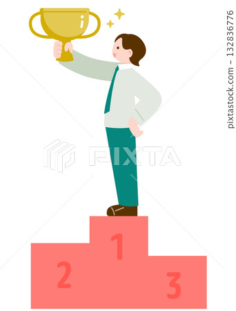 Man holding a trophy on the podium 132836776