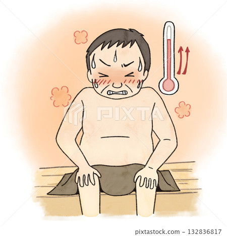 一位中年男子難以忍受桑拿房的酷熱。 132836817