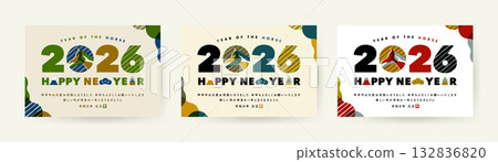 一張簡潔時尚的2026新年賀卡，以馬為設計元素。 132836820