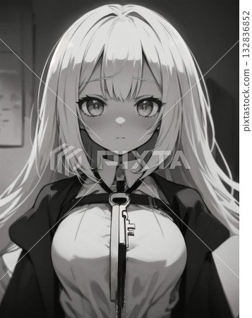 Monochrome illustration of a cute girl 132836852