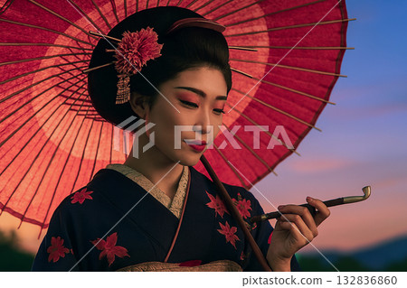 身著和服的女子－藝妓的形象 132836860