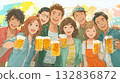 Young men and women playing drinking party 132836872