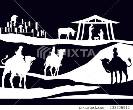 Christmas Nativity Scene Bethlehem Manger Wise Men 132836912
