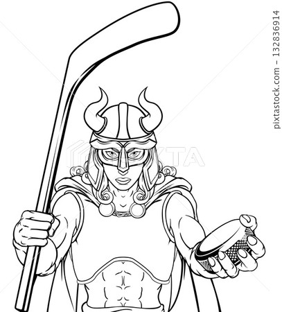 Viking Warrior Woman Ice Hockey Sports Team Mascot Viking Warrior Woman Ice Hockey Sports Team Mascot 132836914