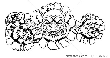 Boar Wild Hog Razorback Warthog Pig Gaming Mascot Boar Wild Hog Razorback Warthog Pig Gaming Mascot 132836922