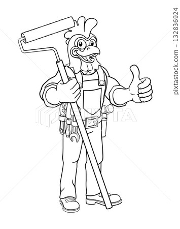 Rooster Painter Decorator Paint Roller Mascot 132836924