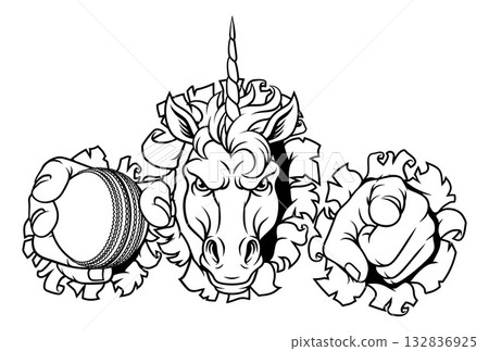 Unicorn Horse Cricket Sports Team Mascot 132836925