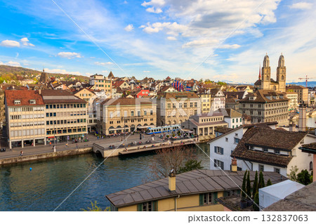 View of old town of Zurich and the Limmat river from Lindenhof hill, Switzerland View of old town of Zurich and the Limmat river from Lindenhof hill, Switzerland 132837063