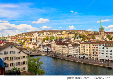 View of old town of Zurich and the Limmat river from Lindenhof hill, Switzerland View of old town of Zurich and the Limmat river from Lindenhof hill, Switzerland 132837066