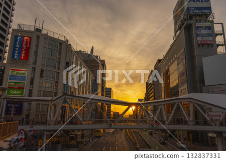 Osaka cityscape evening view from Abeno pedestrian bridge 132837331